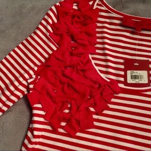NWT Bow Accented Red & White Stripe "Confetti Tee"